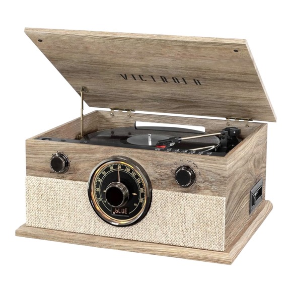 Victrola Brookline 6-in-1 Bluetooth Record Player Multimedia Center Oatmeal‎ - Picture 1 of 16